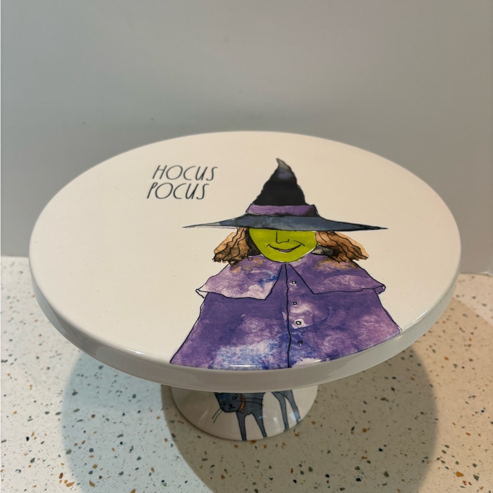 Rae Dunn Halloween Hocus‎ Pocus Witch Cake Plate Stand with Black Cat - Picture 2 of 10
